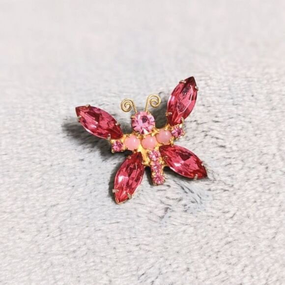 Jewelry - Vintage 1960's Pink Rhinestone Butterfly Brooche